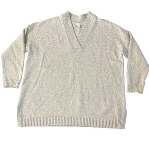 J. Jill Tan Cream VNeck Dolman Sleeve Cotton Blend Pullover Sweater Size Large
